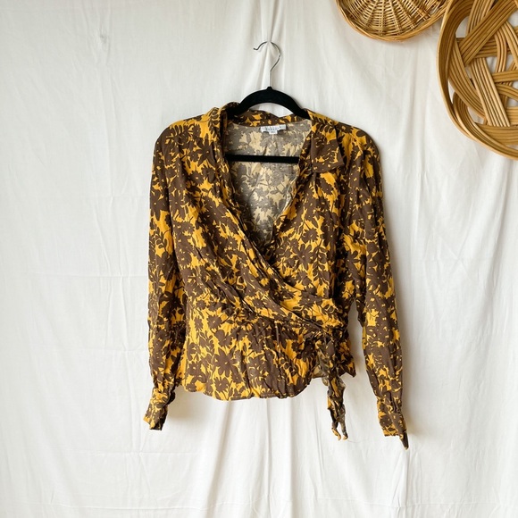 Topshop Tops - Top Shop Floral Jacquard Top Golden Yellow & Brown